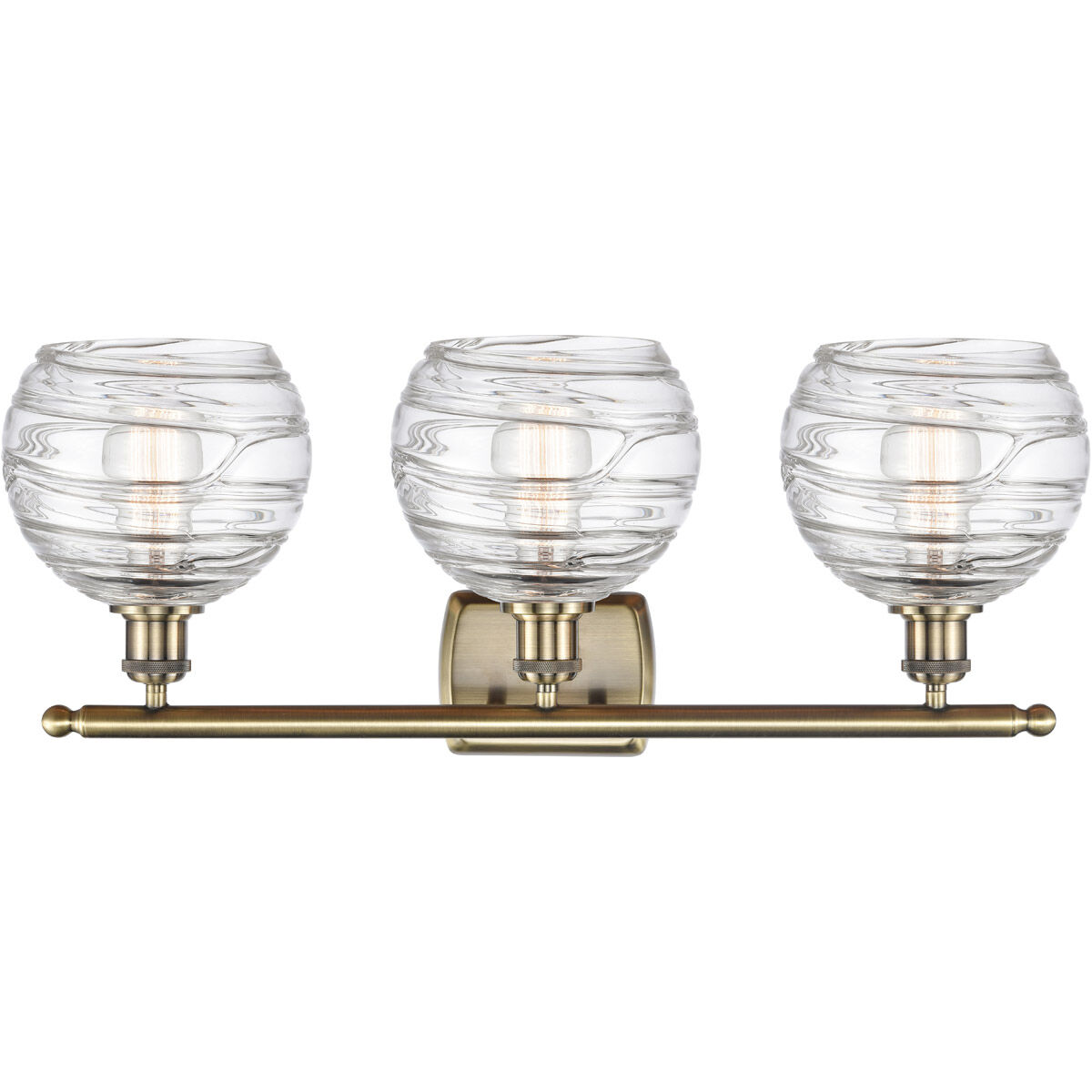 Ballston Deco Swirl 3 Light 26 inch Antique Brass Bath Vanity Light Wall Light in Incandescent, Athens, Deco Swirl Glass, Ballston