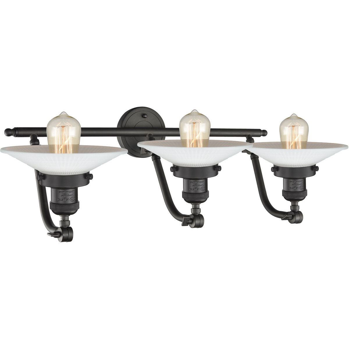 Franklin Restoration Halophane 3 Light 28 inch Oil Rubbed Bronze Bath Vanity Light Wall Light in Matte White Halophane Glass, Franklin Restoration