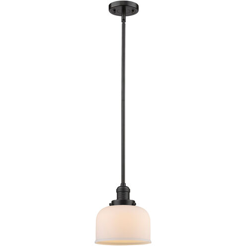Franklin Restoration Large Bell LED 8 inch Oil Rubbed Bronze Mini Pendant Ceiling Light in Matte White Glass, Franklin Restoration
