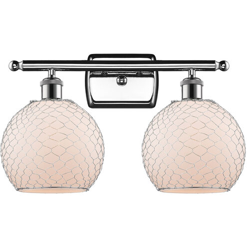 Ballston Farmhouse Chicken Wire LED 16 inch Polished Chrome Bath Vanity Light Wall Light in White Glass with Nickel Wire, Ballston