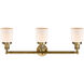 Franklin Restoration Small Bell 3 Light 30 inch Brushed Brass Bath Vanity Light Wall Light in Matte White Glass, Franklin Restoration