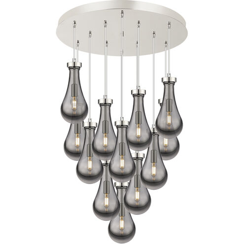 Owego 12 Light 24.38 inch Polished Nickel Multi Pendant Ceiling Light in Light Smoke Glass