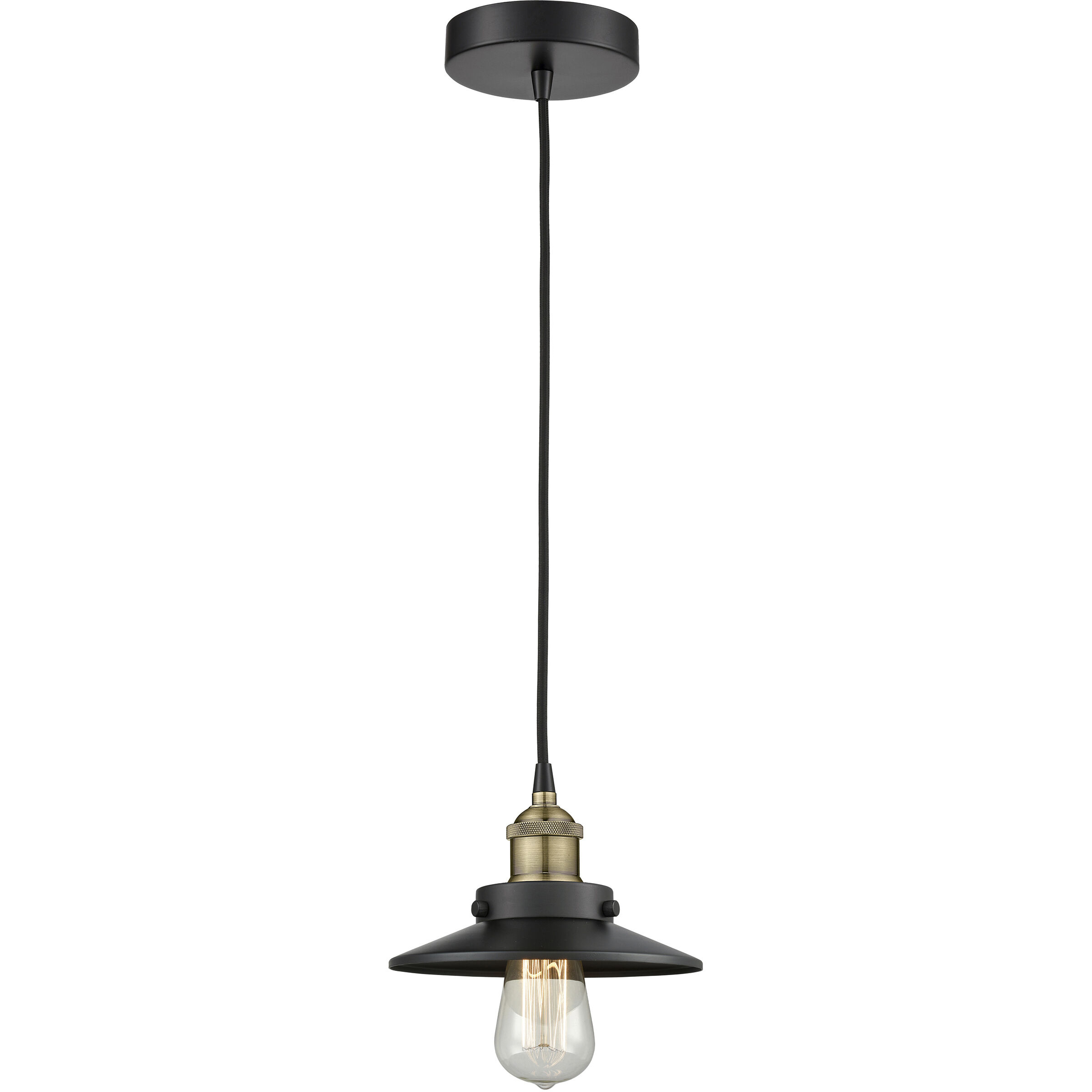 Railroad 1 Light 8 inch Black Antique Brass Mini Pendant Ceiling Light