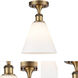 Ballston Cone 1 Light 8 inch Brushed Brass Semi-Flush Mount Ceiling Light in Matte White Glass