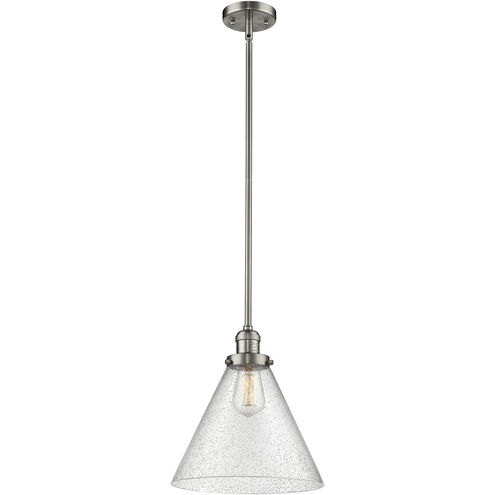 Franklin Restoration Cone 1 Light 12 inch Brushed Satin Nickel Mini Pendant Ceiling Light in Incandescent, Seedy, Franklin Restoration