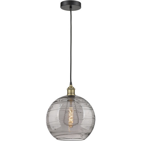 Edison Athens Deco Swirl 1 Light 12 inch Black Antique Brass Cord Hung Mini Pendant Ceiling Light