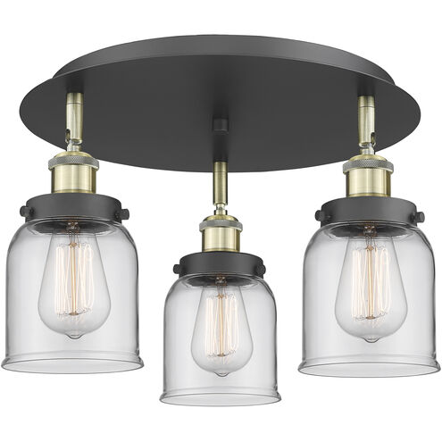 Bell 3 Light 16.75 inch Black Antique Brass Flush Mount Ceiling Light in Clear