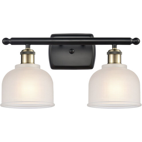 Ballston Dayton 2 Light 16 inch Black Antique Brass Bath Vanity Light Wall Light in White Glass, Ballston