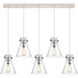 Newton Cone 5 Light 39.75 inch Polished Nickel Linear Pendant Ceiling Light in Seedy Glass