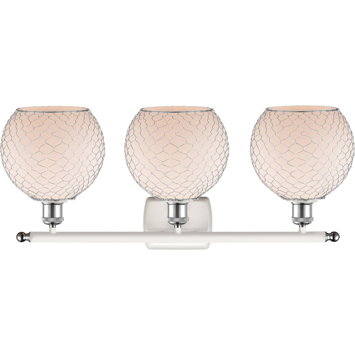 Ballston Farmhouse Chicken Wire 3 Light 26 inch White and Polished Chrome Bath Vanity Light Wall Light, Ballston