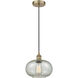 Edison Gorham LED 9.5 inch Antique Brass Mini Pendant Ceiling Light in Mica Glass