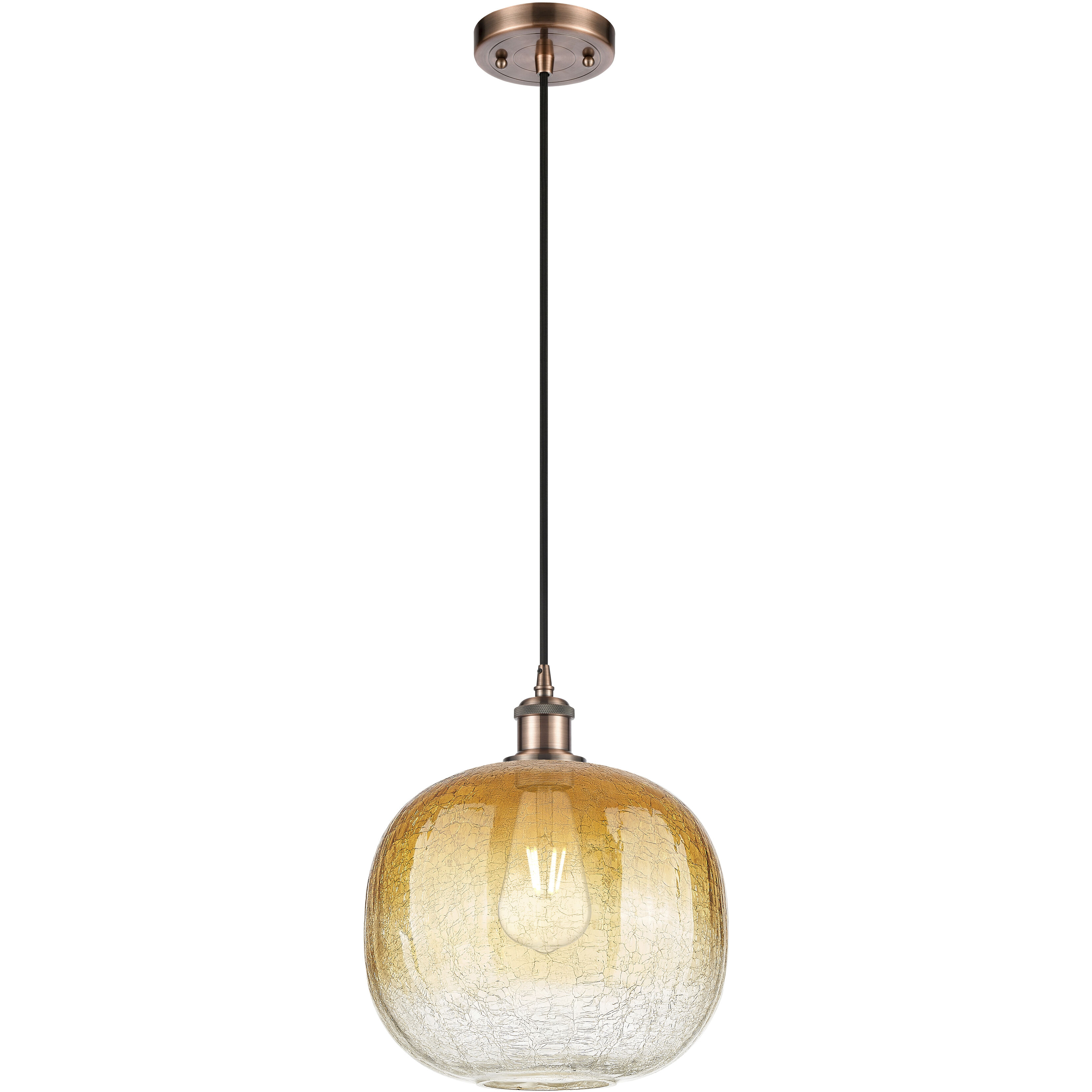 Ballston Brookhaven Sphere 1 Light 10.5 inch Antique Copper Mini Pendant Ceiling Light in Amber Glass