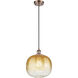 Ballston Brookhaven Sphere 1 Light 10.5 inch Antique Copper Mini Pendant Ceiling Light in Amber Glass