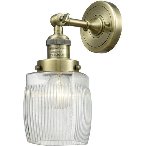 Franklin Restoration Colton 1 Light 6 inch Antique Brass Sconce Wall Light in Incandescent, Clear Halophane Glass, Franklin Restoration