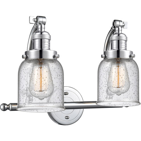 Franklin Restoration Small Bell 2 Light 18 inch Polished Chrome Bath Vanity Light Wall Light in Seedy Glass, Franklin Restoration