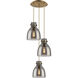 Newton Bell 3 Light 15.5 inch Brushed Brass Multi Pendant Ceiling Light in Light Smoke Glass