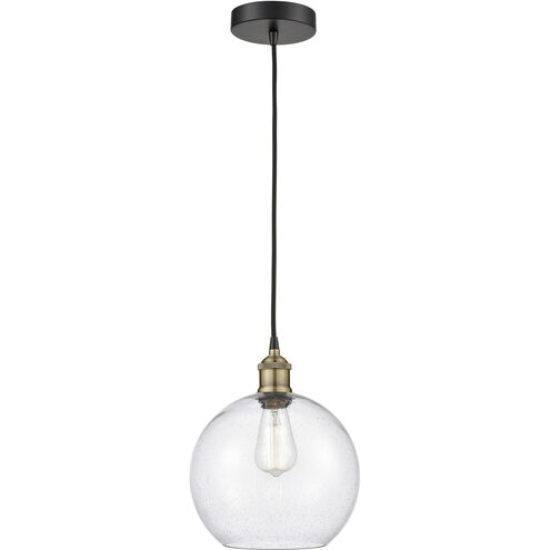 Athens 1 Light 10 inch Black Antique Brass Mini Pendant Ceiling Light in Seedy Glass