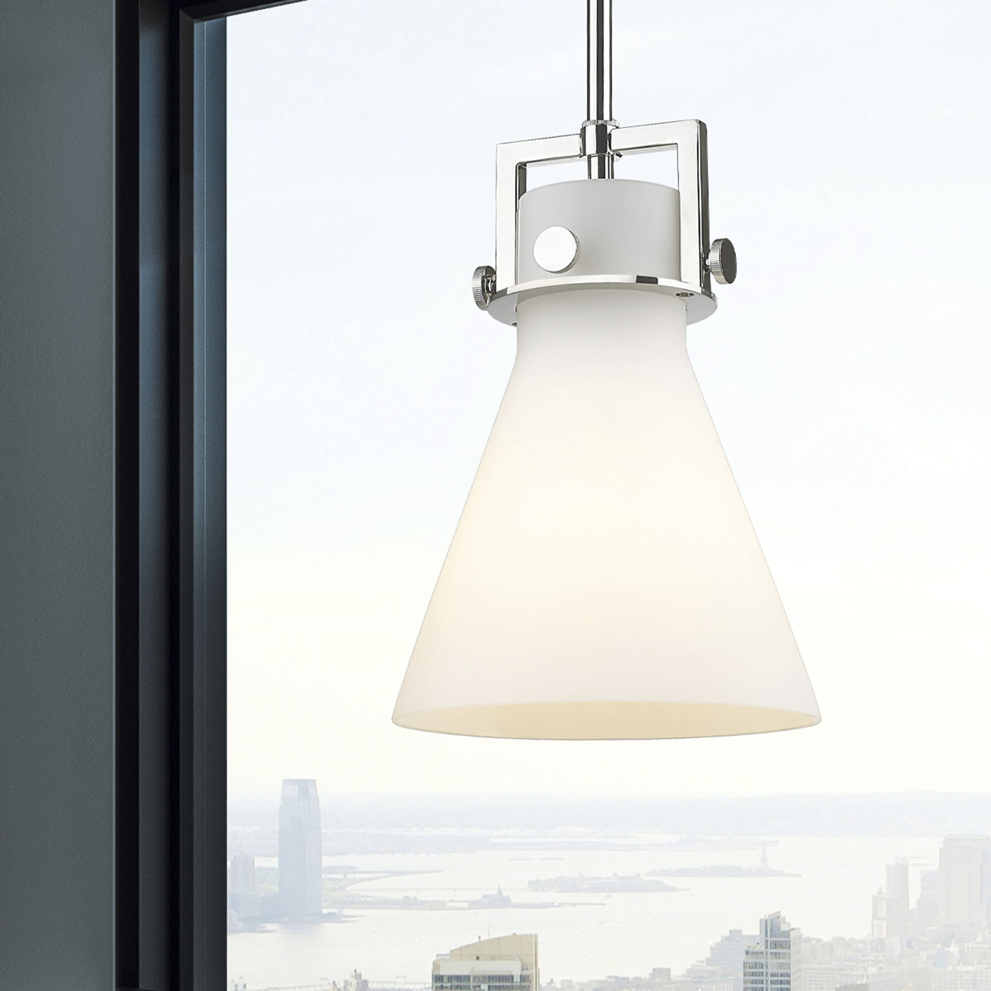 Newton Cone 1 Light 8 inch Polished Nickel Mini Pendant Ceiling Light in Matte White Glass