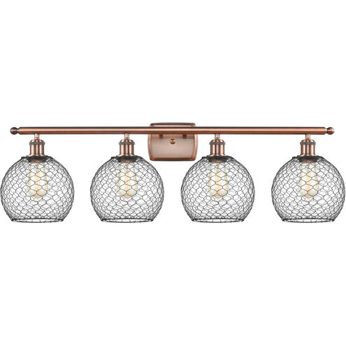 Ballston Farmhouse Chicken Wire 4 Light 36 inch Antique Copper Bath Vanity Light Wall Light, Ballston