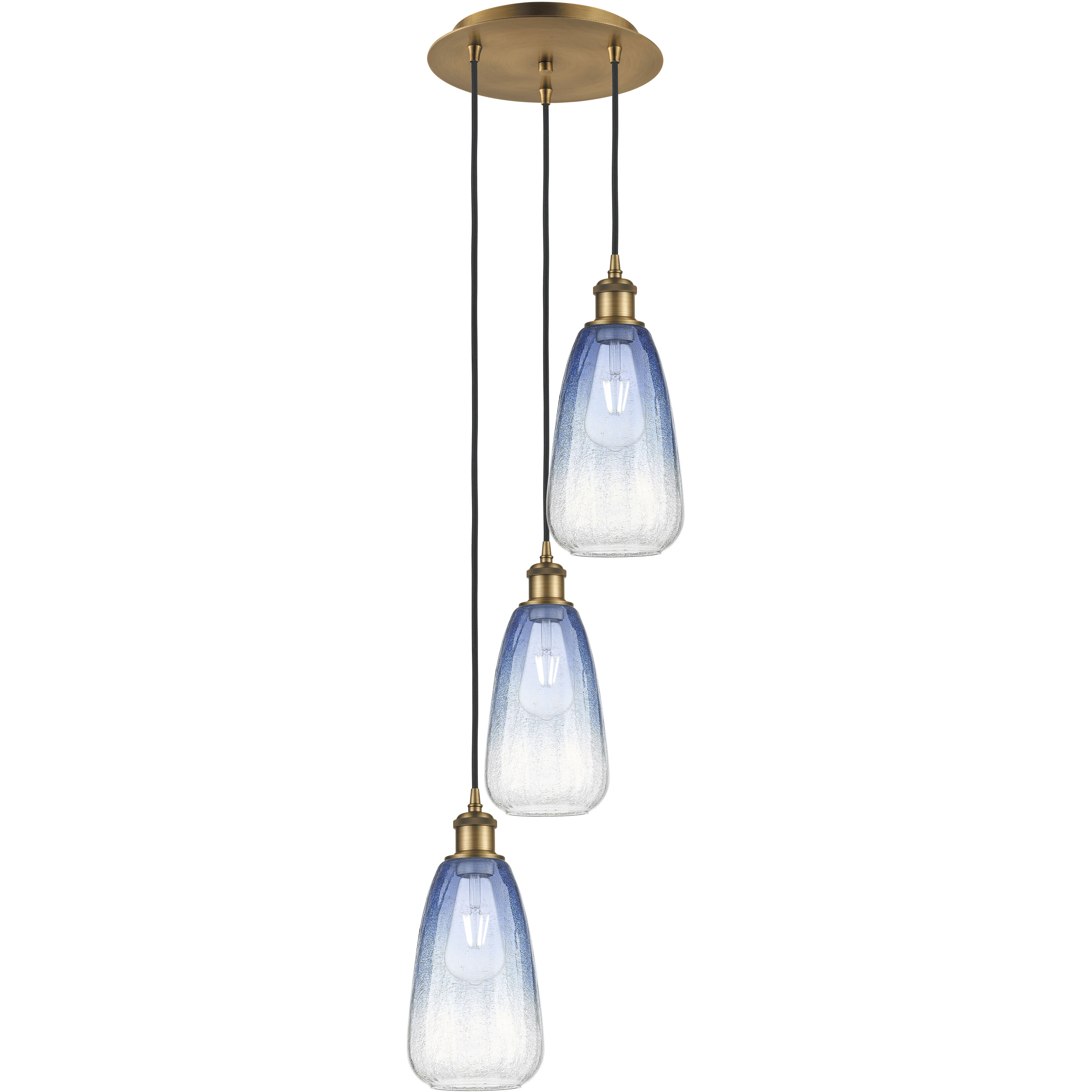 Ballston Brookhaven Almond 3 Light 12.5 inch Brushed Brass Multi Pendant Ceiling Light in Sapphire Blue Glass