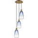 Ballston Brookhaven Almond 3 Light 12.5 inch Brushed Brass Multi Pendant Ceiling Light in Sapphire Blue Glass