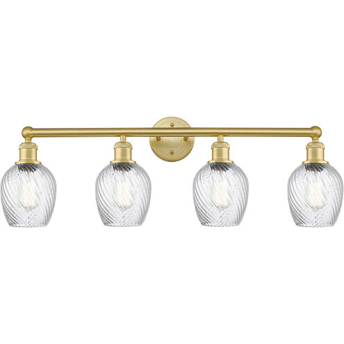 Salina 4 Light 32 inch Satin Gold and Clear Spiral Fluted Bath Vanity Light Wall Light