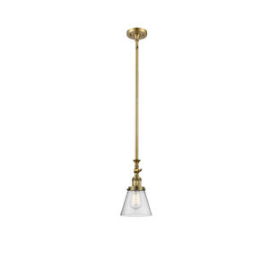 Franklin Restoration Small Cone LED 6 inch Brushed Brass Mini Pendant Ceiling Light in Seedy Glass, Franklin Restoration
