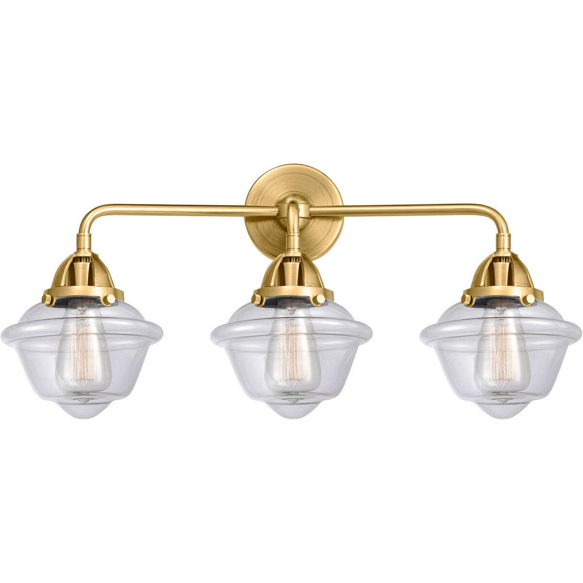 Nouveau 2 Small Oxford LED 25.5 inch Satin Gold Bath Vanity Light Wall Light in Clear Glass