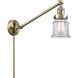 Small Canton 35 inch 3.5 watt Antique Brass Swing Arm Wall Light in Clear Glass, Franklin Restoration