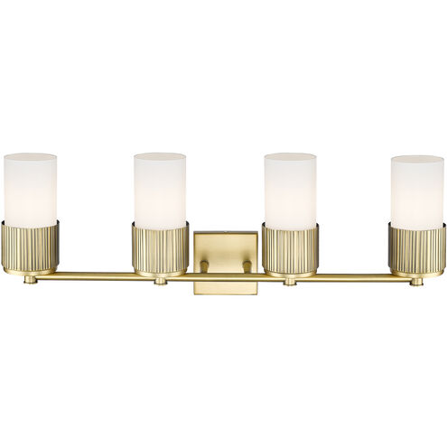 Bolivar 4 Light 31 inch Brushed Brass Bath Vanity Light Wall Light in Matte White Glass