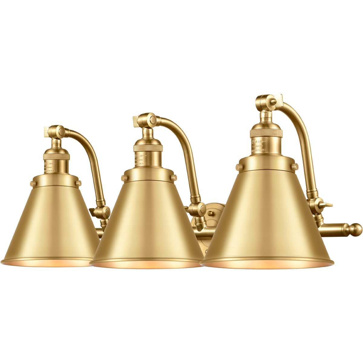 Franklin Restoration Appalachian 3 Light 28 inch Satin Gold Bath Vanity Light Wall Light, Franklin Restoration