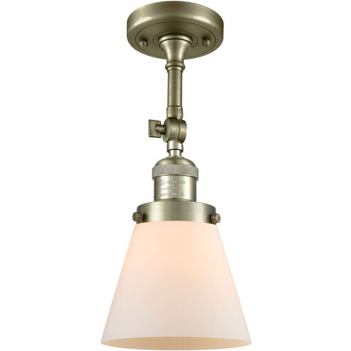 Franklin Restoration Small Cone 1 Light 6 inch Antique Brass Semi-Flush Mount Ceiling Light in Incandescent, Matte White Glass, Franklin Restoration