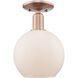 Arcadia Athens 1 Light 8 inch Antique Copper Semi-Flush Mount Ceiling Light in Matte White