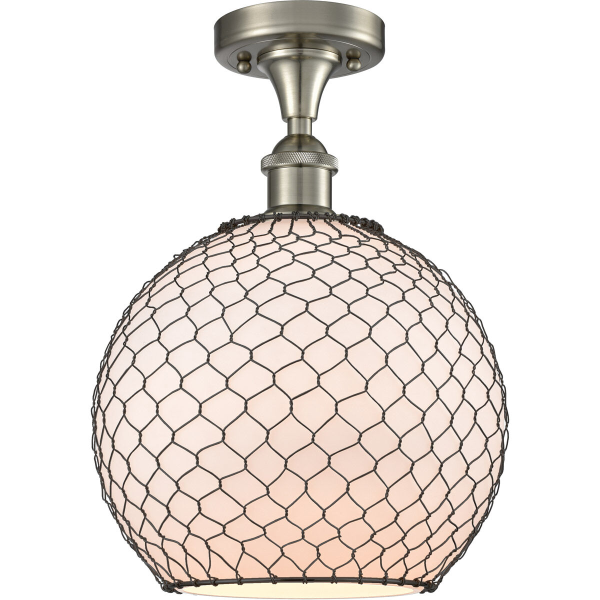 Ballston Large Farmhouse Chicken Wire LED 10 inch Brushed Satin Nickel Semi-Flush Mount Ceiling Light, Ballston