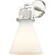 Newton Cone Sconce Wall Light in Polished Nickel, Matte White Glass
