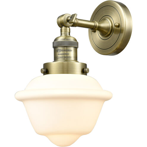 Franklin Restoration Small Oxford LED 7.5 inch Antique Brass Semi-Flush Mount Ceiling Light in Matte White Glass, Franklin Restoration