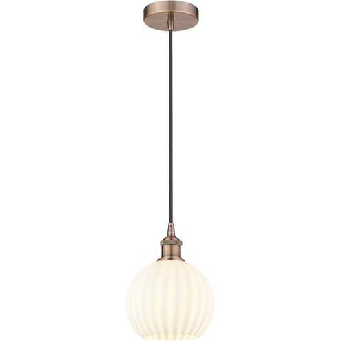 Edison White Venetian 1 Light 8 inch Antique Copper Cord Hung Mini Pendant Ceiling Light