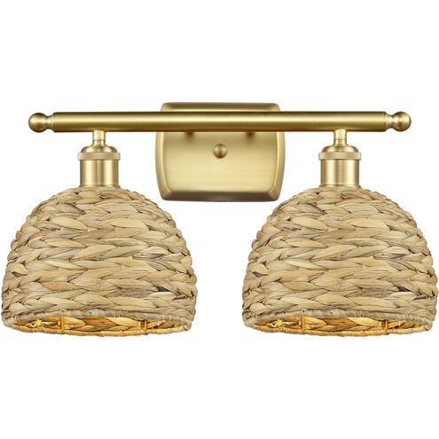 Woven Rattan 2 Light 18 inch Satin Gold Bath Vanity Light Wall Light