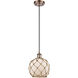 Ballston Farmhouse Rope 1 Light 8 inch Antique Copper Mini Pendant Ceiling Light in Bulb Not Included, White Glass with Brown Rope, Ballston