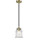 Nouveau Small Canton LED 5.25 inch Black Antique Brass Mini Pendant Ceiling Light in Seedy Glass, Nouveau