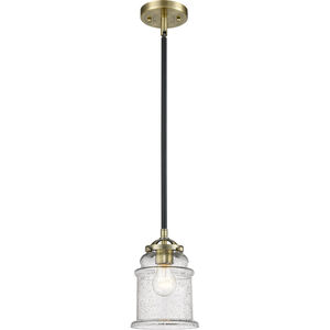 Nouveau Small Canton LED 5 inch Black Antique Brass Mini Pendant Ceiling Light in Seedy Glass, Nouveau