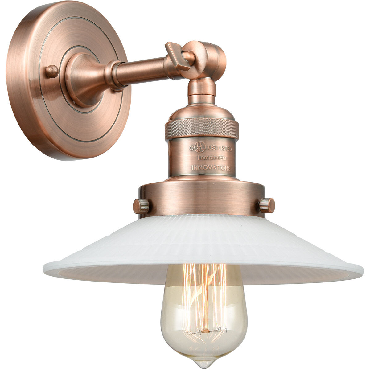 Franklin Restoration Halophane LED 9 inch Antique Copper Sconce Wall Light in Matte White Halophane Glass, Franklin Restoration