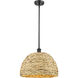 Woven Rattan 1 Light 15.75 inch Matte Black and Natural Pendant Ceiling Light