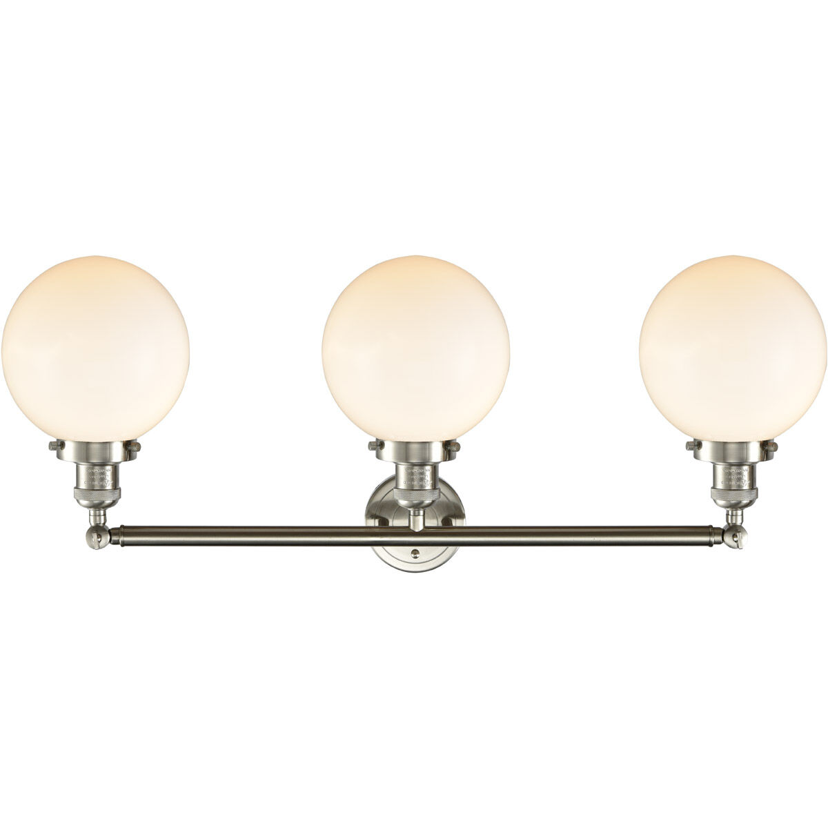 Franklin Restoration Large Beacon LED 32 inch Brushed Satin Nickel Bath Vanity Light Wall Light in Matte White Glass, Franklin Restoration