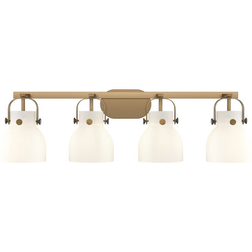 Pilaster II Bell 4 Light 36.5 inch Brushed Brass Bath Vanity Light Wall Light in Matte White Glass