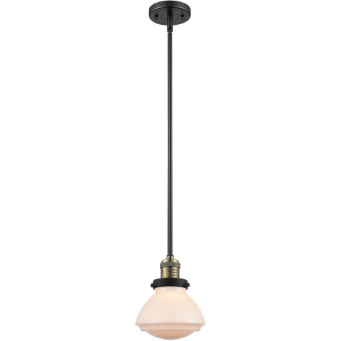 Franklin Restoration Olean LED 7 inch Black Antique Brass Mini Pendant Ceiling Light in Matte White Glass, Franklin Restoration