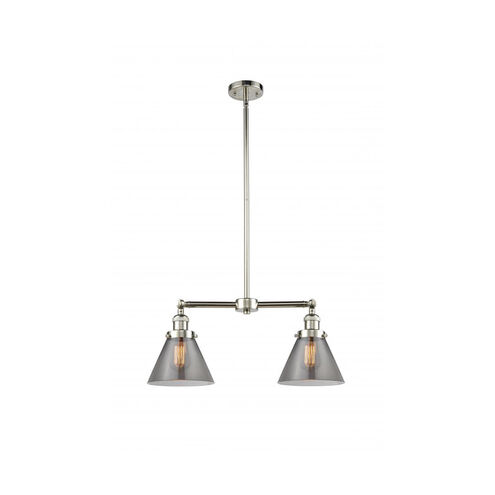 Franklin Restoration Large Cone LED 21 inch Polished Nickel Chandelier Ceiling Light in Plated Smoke Glass, Franklin Restoration