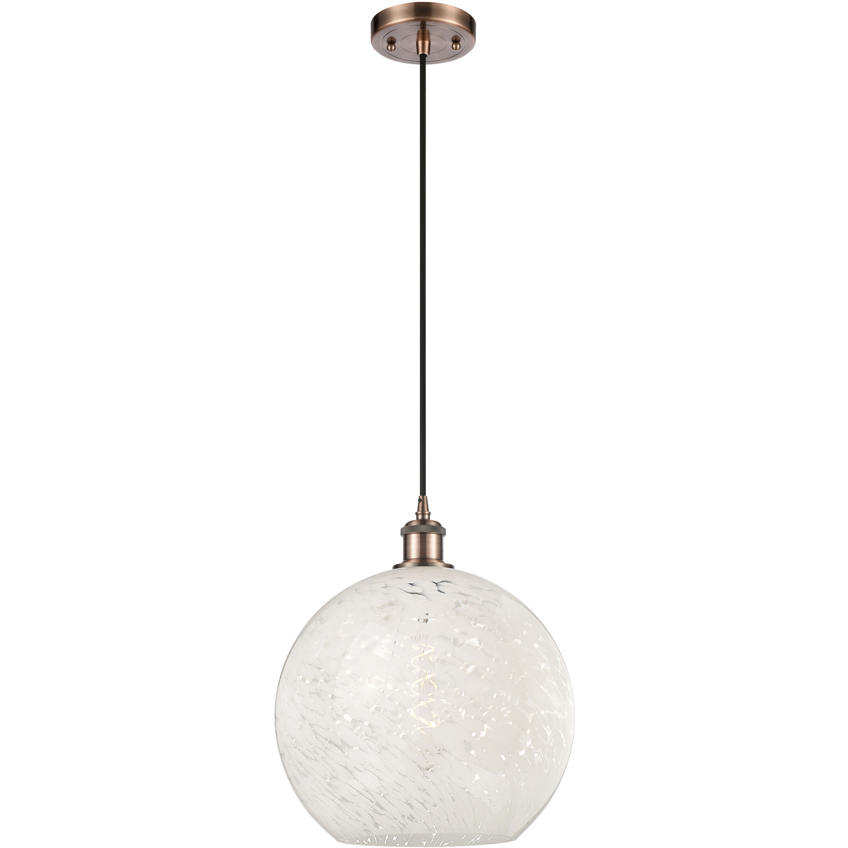 Ballston White Mouchette 1 Light 12 inch Antique Copper Cord Hung Pendant Ceiling Light