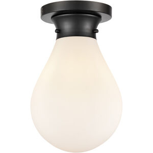 Genesis LED 8 inch Matte Black Flush Mount Ceiling Light in White Glass