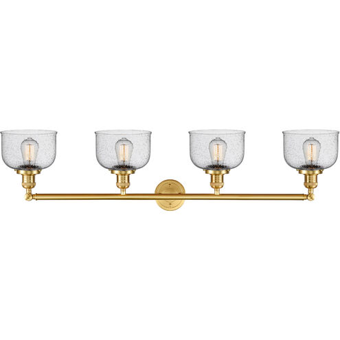 Franklin Restoration Large Bell LED 44 inch Satin Gold Bath Vanity Light Wall Light in Seedy Glass, Franklin Restoration